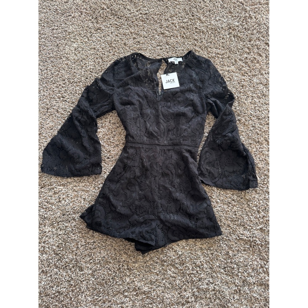 JACK by BB Dakota Black Lace Romper Bell Sleeve V Neck Size‎ 0 NWT